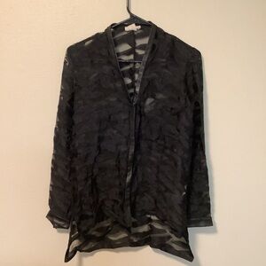 Helmut lang women’s size P black longsleeve top sheer leather trim grunge witchy